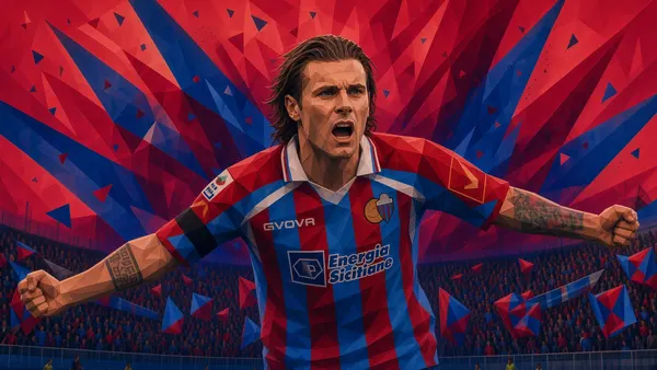 giocatore dai capelli lunghi in maglia Givova Energia Siciliana, urlo a pugni chiusi davanti alla curva (03/09)